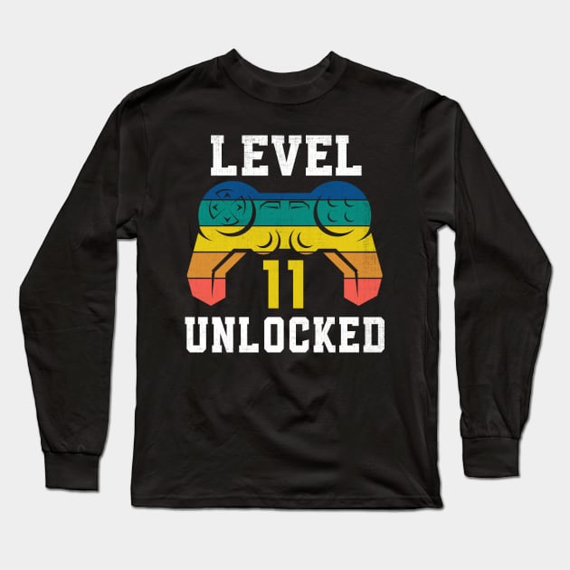 Level 11 Unlocked, 11th Gamer Birthday Distressed Long Sleeve T-Shirt by Fabvity